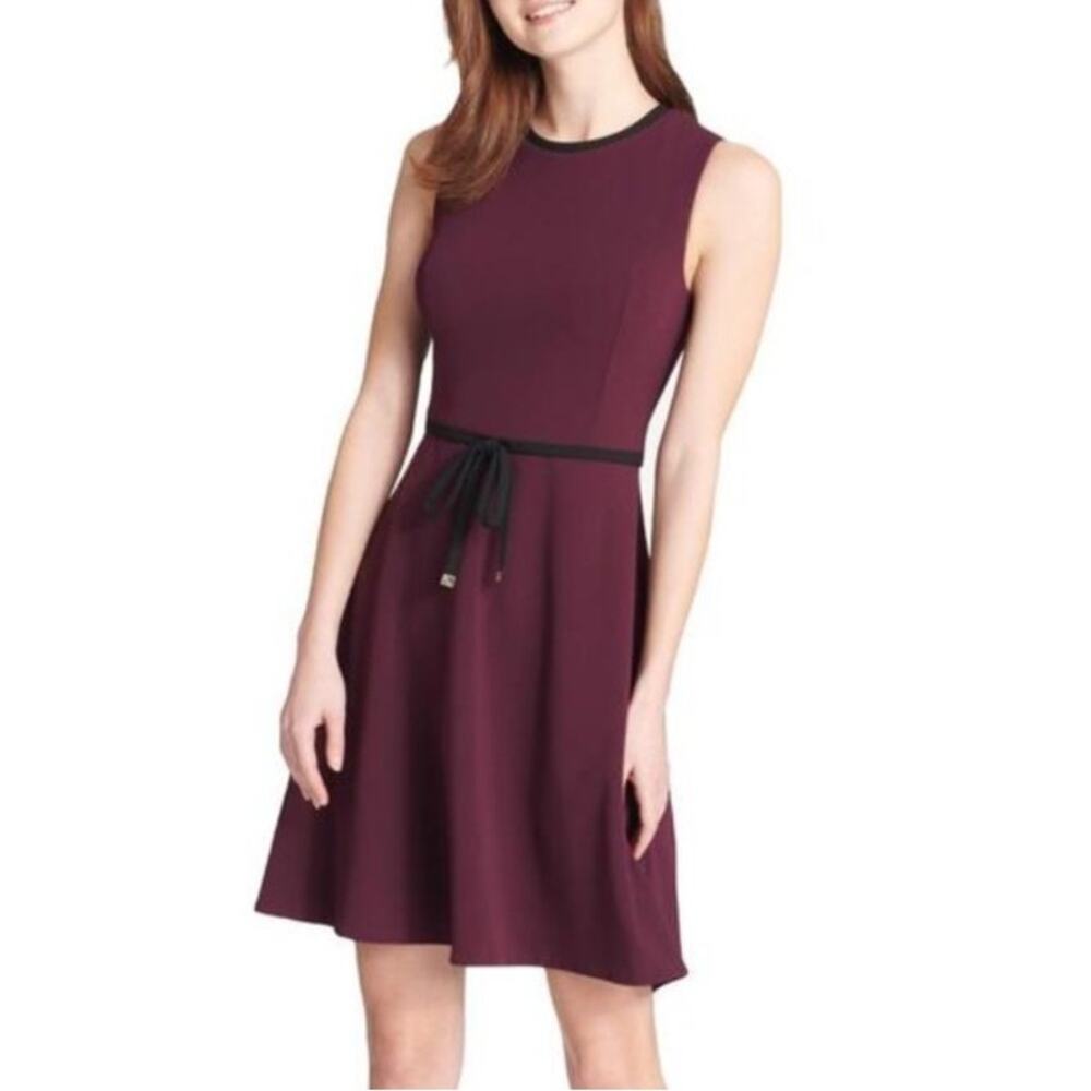 Tommy Hilfiger New Fit Flare Dress Bow Sleeveless Plum Purple Women’s Size 16